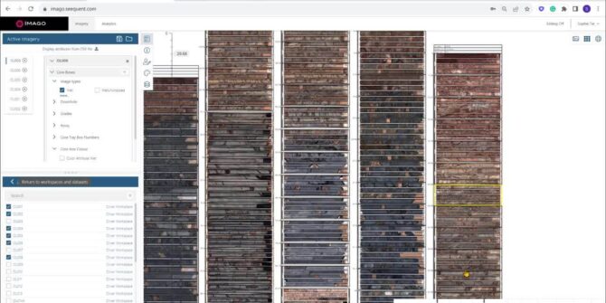 A screenshot of core samples in Seequent's imago software