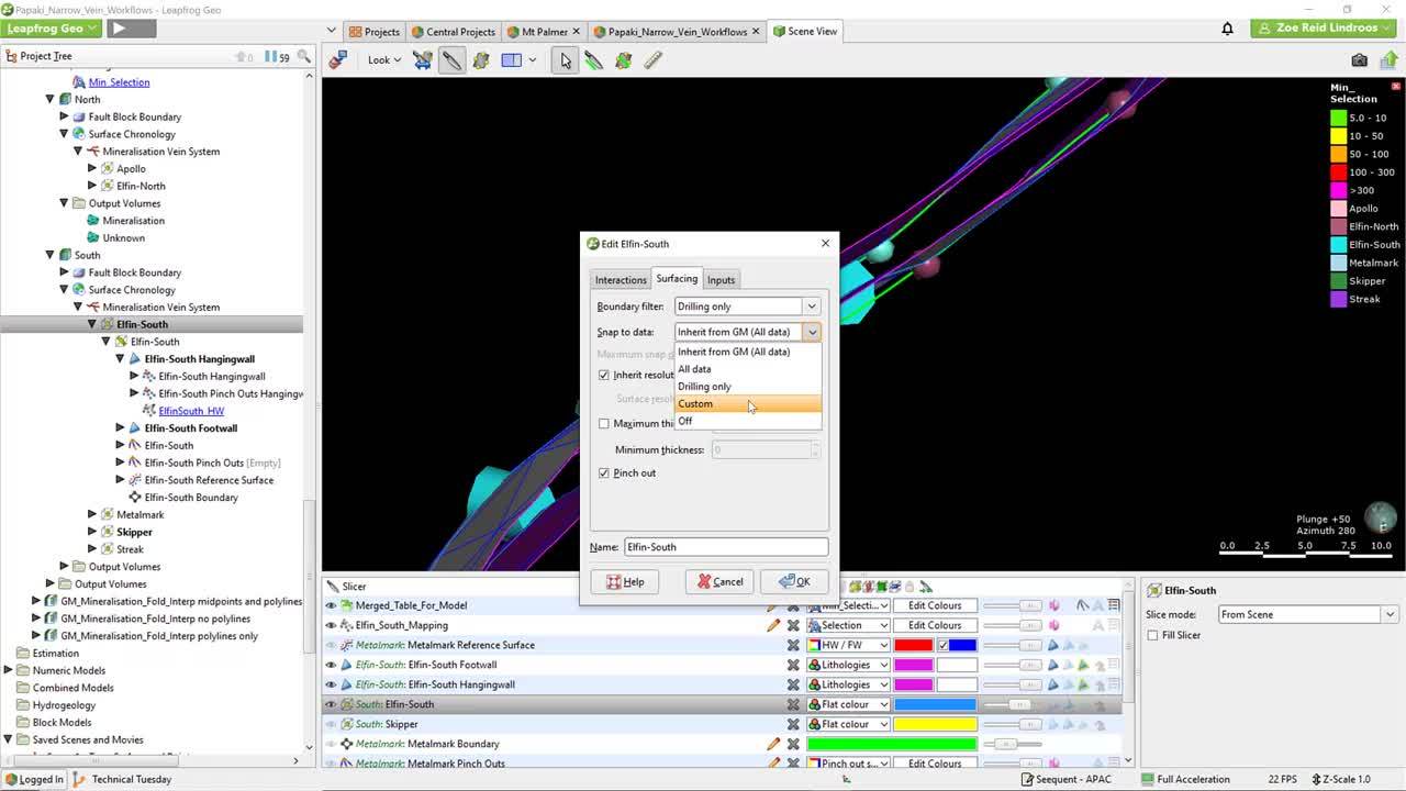 Using Leapfrog Geo in narrow vein modelling workflows