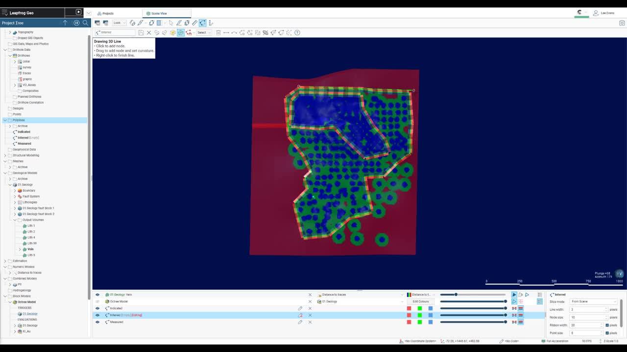 Codificação de modelos de blocos com meshes extrudadas usando o Leapfrog Geo e o Leapfrog Edge