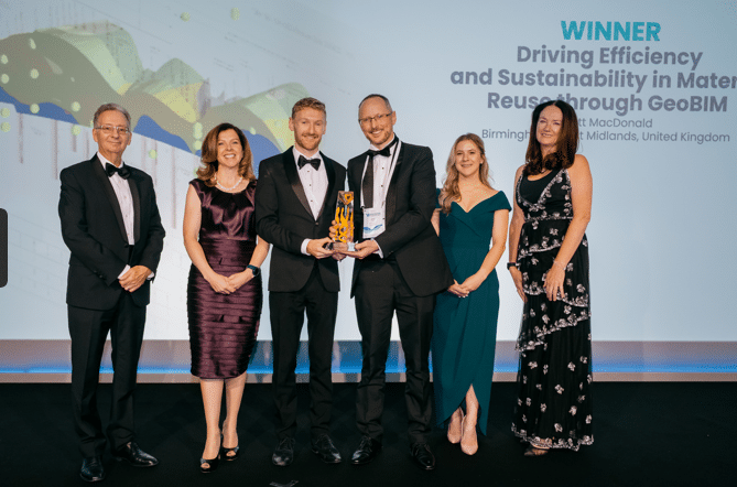 A photograph of a group of people receiving an award at the 2022 Bentley's Year In Infrastructure Awards