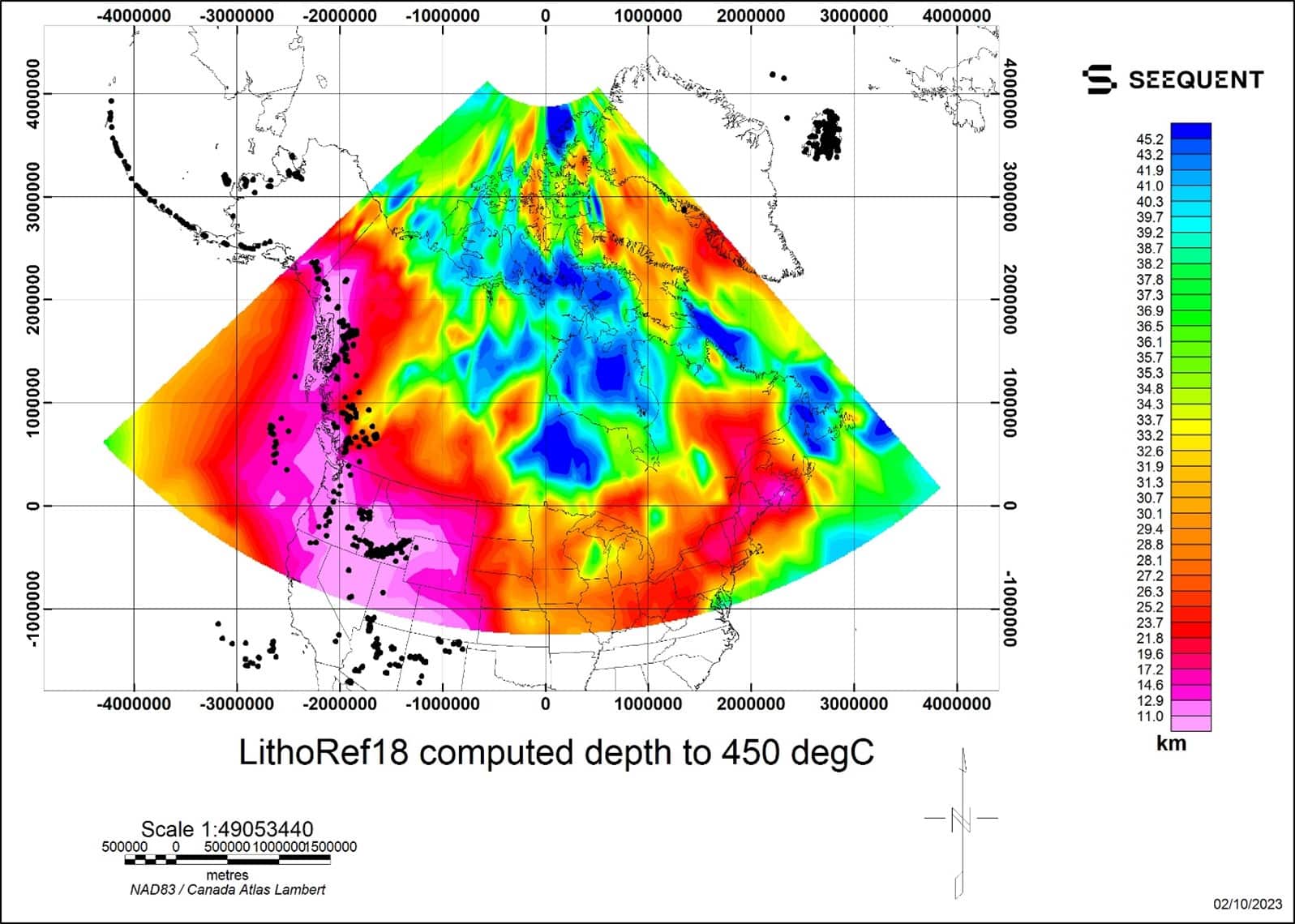A model of lithologies to demonstrate deep geothermal data in Canada by Seequent