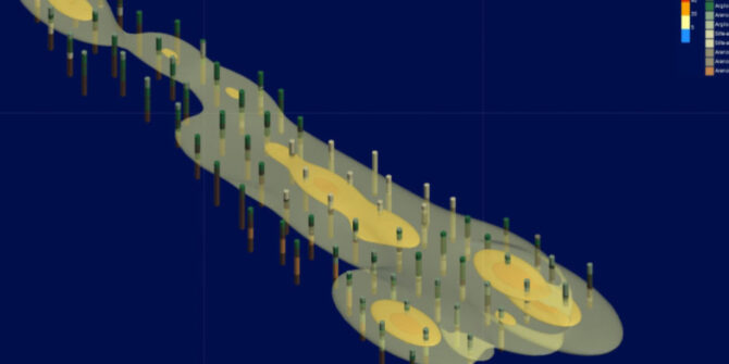 A high-resolution 3D model screenshot of the contaminated site using Seequent's Leapfrog and GeoStudio software